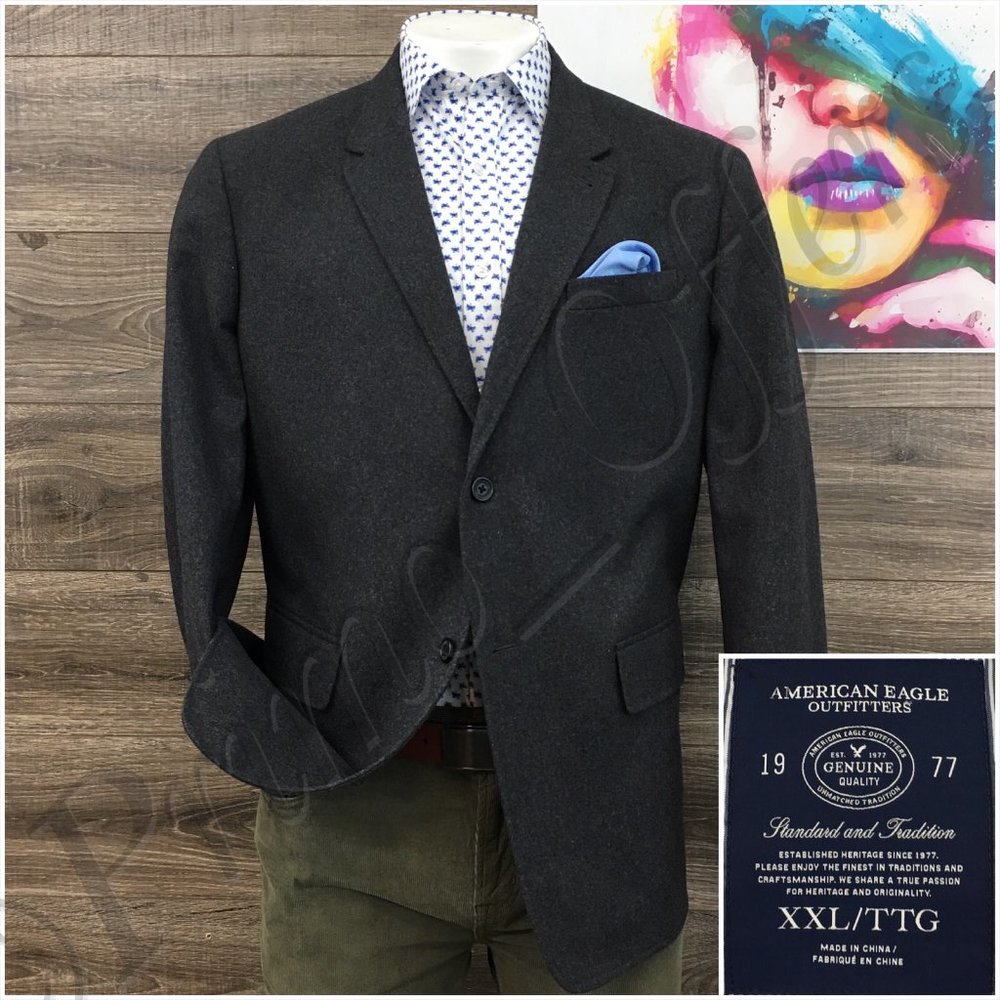 American‎ Eagle Mens Blazer Sport Coat 2 Button Casual Jacket Size 46R Wool Suit
